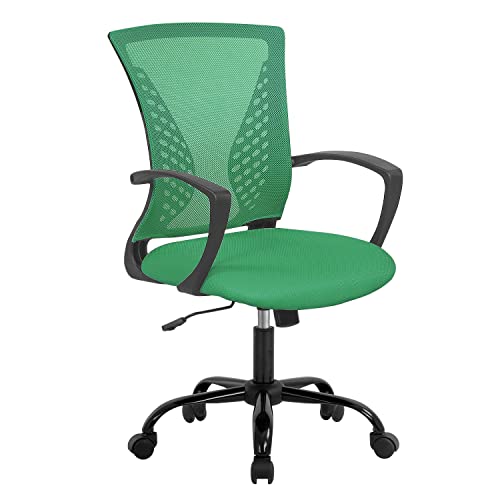 Home Office Chair Ergonomic Desk Chair Mesh Computer Chair with Lumbar Support Armrest Rolling Swivel Adjustable Mid Back Task Chair for Adults(Green)