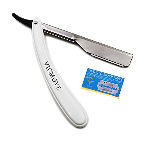 Professional Barber Straight Edge Razor Safety with 100-Pack Derby Blades – 100 Percent Stainless Steel – by VICMOVE (1 razor + 20 blades)