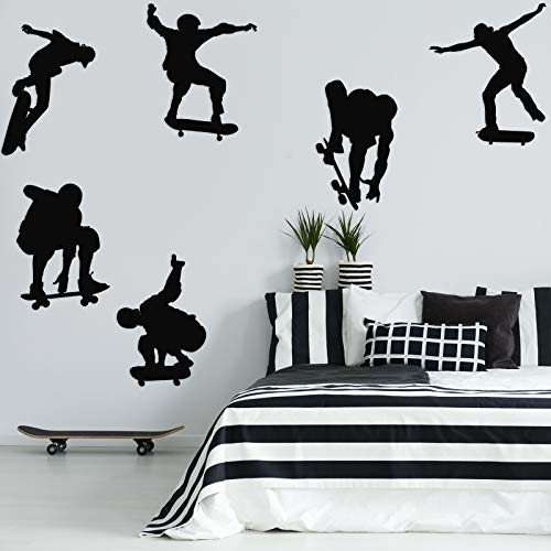 6 Pieces Playing Skateboards Sports Wall Decal Skateboard Wall Decals Home Sticker House Decoration Wallpaper for Living Room Bedroom Kitchen Art Picture DIY for Kids Teen Adult Nursery Baby