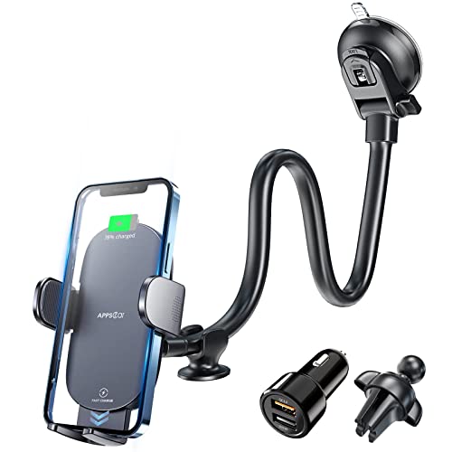 Phone Mount for Car Wireless Charger, APPS2Car 15W Dashboard Windshield Air Vent Wireless Phone Holder Charger, Phone Car Mount Wireless Charger, Compatible with iPhone 14/13/12/11, Samsung, LG & More