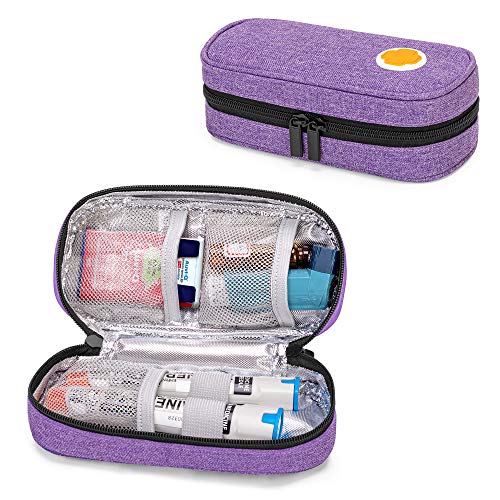 CURMIO Epipen Carrying Case for Adult and Kid, Portable Medicine Supplies Bag for 2 EpiPens, Auvi-Q, Syringes, Vials, Nasal Spray, Home and Travel, Purple