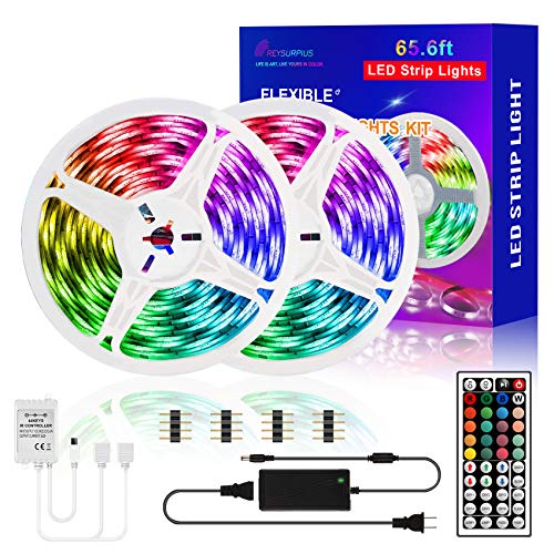 REYSURPIUS Led Strip Lights 65.6ft(600 LEDs),RGB Light Strips Kit with 44 Keys IR Remote Controller,(2 roll 32.8ft) Double-sided copper plate 5050RGB color changing light strip for Bedroom, Home Décor
