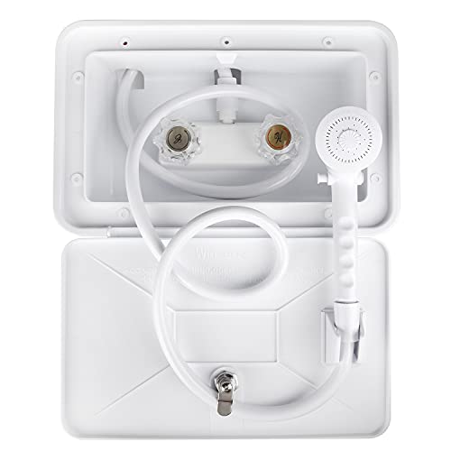 OYMOV RV Exterior Shower Box Kit with Lock for Outside, Outdoor Non-Metallic RV Accessories for RVs, Fifth Wheels, Motorhomes, Travel Trailers, Campers – White
