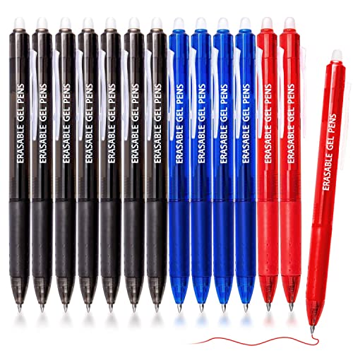 Piochoo 7 Black/ 4 Blue/ 3 Red Erasable Gel Pens, 0.7mm Fine Point, Retractable Clicker Pens Erasable Pens for Planners and Crossword Puzzles