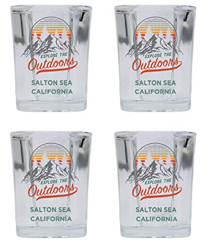 R and R Imports Salton Sea California Explore the Outdoors Souvenir 2 Ounce Square Base Liquor Shot Glass 4-Pack