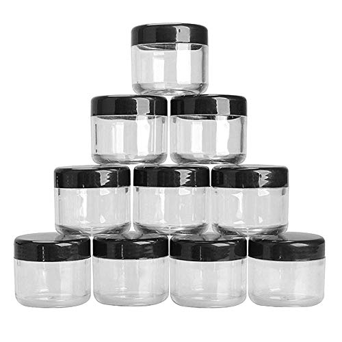 18 Pack 3 oz Plastic Pot Jars Round Clear Leak Proof Plastic Cosmetic Container Jars with black Lids for Travel Storage Make Up, Eye Shadow, Nails, Powder, Paint, Jewelry