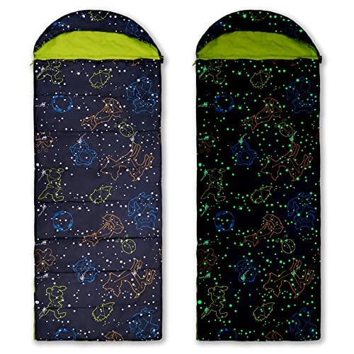 AceCamp Kids Sleeping Bag, Glow-in-The-Dark Sleeping Bag for Kids and Youth, Portable Water-Resistant Kids Sleeping Bag, Temp Rating 30F/ -1℃, for Camping, Hiking, Slumber Party (Youth)