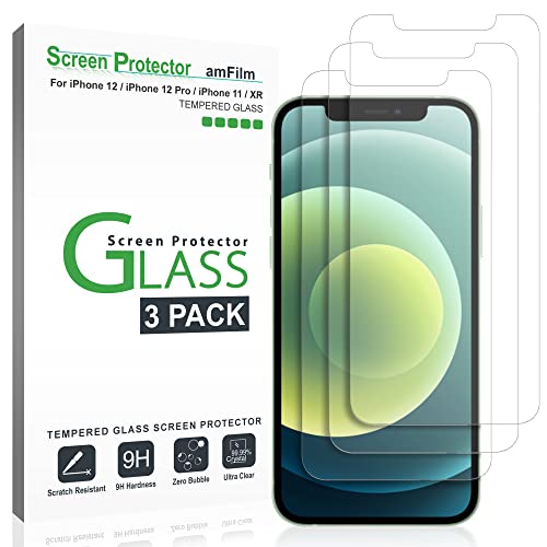 amFilm for iPhone 12 (3 Pack) Glass Screen Protector Compatible for iPhone 12 / iPhone 12 Pro (6.1″ Display) with Easy Installation Tray