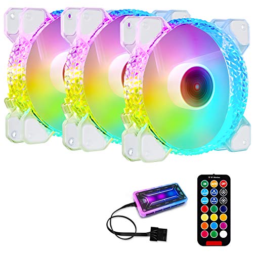 3 Pack RGB Case Fans,120mm Ultra-Quiet RGB Chassis Cooling Fans,Equiped with Remote Control Hub,5V ARGB Sync,Speed Adjustable Colorful Cooler,Crystal Appearance, High-Performance Computer Fan for Case