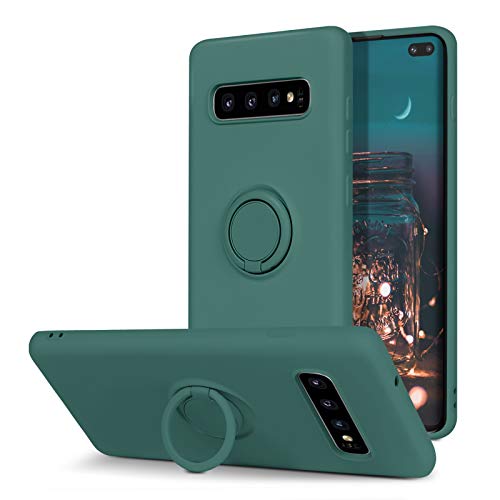 BENTOBEN Samsung Galaxy S10 Plus Case, Slim Silicone Soft Rubber with 360° Ring Holder Kickstand Car Mount Supported Protective Cases Cover for Samsung Galaxy S10+ Plus 6.4″ (2019), Midnight Green
