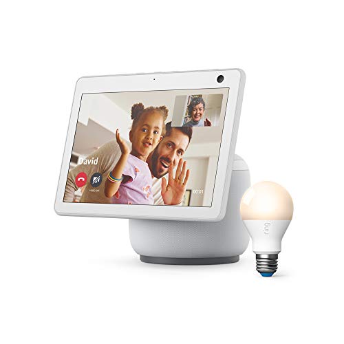 All-new Echo Show 10 (3rd Gen) – Glacier White – bundle with Ring A19 Smart LED Bulb