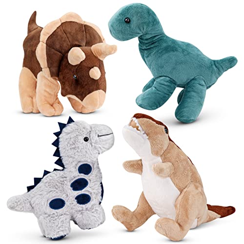 PASSIONFRUIT Dinosaur Plush Stuffed Animals | Adorable 12-Inch Dinosaur Toys for Boys and Girls | Assortment of Soft, Squeezable, Huggable Cute Stuffed Animals Makes a Great Gift for Kids | 4 Pack