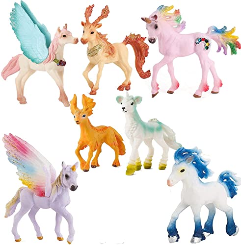 7PCS Unicorn Toy Figurine Set Unicorn Action Figures Cake Toppers for Birthday Party Decoration Figurines Playset Toys for Kids DIY Home Garden Decoration