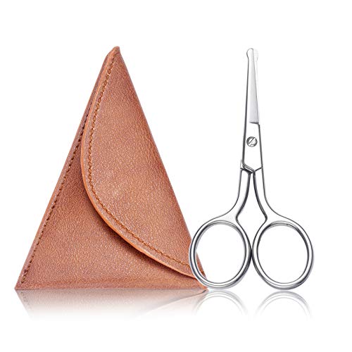 HITOPTY Nose Hair Scissors, 3.6inch Stainless Steel Rounded Tip Small Shears Safety Beauty Trimming Kit for Facial Ear Grooming with PU Case