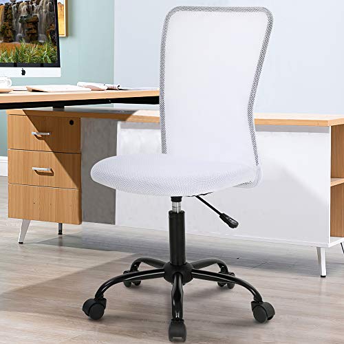 Home Office Chair Computer Chair Student Chair Desk Chair Mid Back Mesh Chair Height Adjustable Small Office Chair, Modern Task Chair No Armrest Cheap Rolling Swivel Chair,White