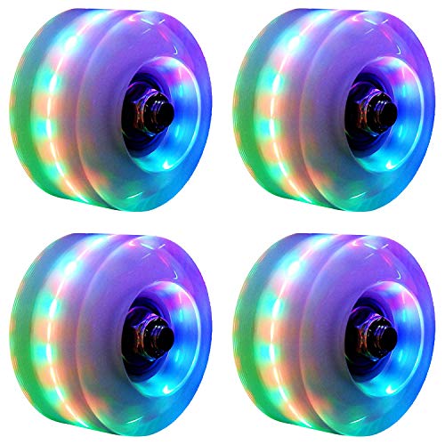 XCVXCV 4 Pack Luminous Roller Skate Wheels Outdoor Light up Roller Skate Wheels with Bearings Quad Roller Skate Wheels for Double Row Skating and Skateboard 32mm x 58mm (White)