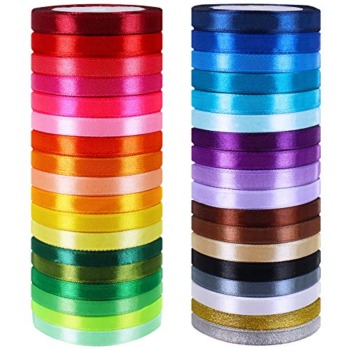 36 Colors 900 Yards Fabric Ribbons Satin Ribbon Metallic Glitter Ribbons Rolls Craft Ribbons Embellish Decorative Ribbons 2/5″ Wide for Floral Bouquet Gift Wrapping Bows Wedding Shower Decoration | The Storepaperoomates Retail Market - Fast Affordable Shopping