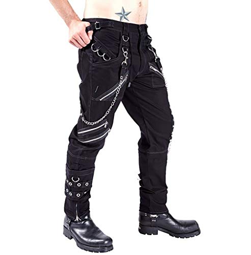 Cicilin Men’s Fashion Hip Hop Rock Punk Gothic Sport Hiking Riding Casual Cargo Pants Street Dance Pants Harem Trousers Size 38 Black