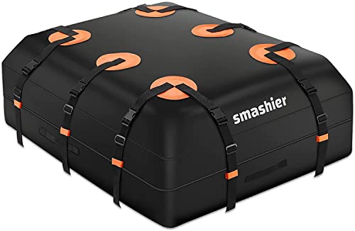 Smashier Car Roof Top Cargo Carrier Bag,SUV Rooftop Luggage Travel Bag,16 Cubic Feet Soft-Shell,Waterproof for All Vehicles W/Without Rails, Anti-Slip Mat(Updated Version