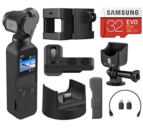 DJI Osmo Pocket Handheld 3 Axis Gimbal Stabilizer with Integrated Camera, Essential Bundle with Expansion Kit, Cradle, 32GB microSD