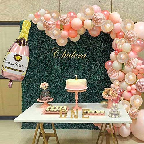 122Pcs Champagne Rose Gold Balloon Garland Arch Kit, 40 Inch Champagne Bottle Balloon and Rose Gold Confetti Pink White Balloons Garland Kit for New Year Party Decorations