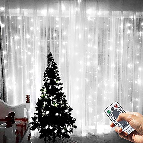 YZIXNUY Curtain String Lights, 360 LED Light Curtain, 11.8Ftx9.8Ft, 8 Mode with Remote, Fairy Lights for Bedroom,Wall, Wedding, Party, Home, Garden (White)