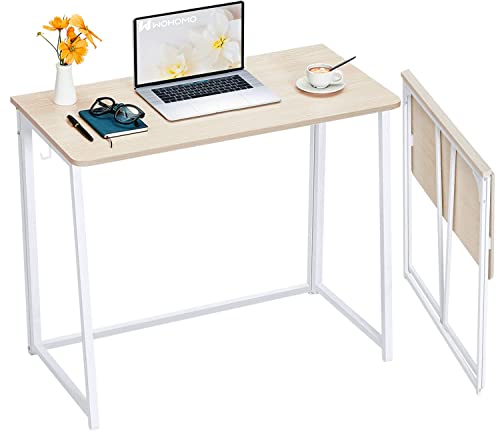 WOHOMO Folding Desk, Small Foldable Desk 31.5″ for Small Spaces, Space Saving Computer Table Writing Workstation for Home Office, Easy Assembly, Oak
