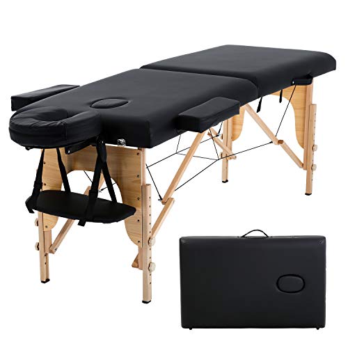 HCB Portable Massage Table SPA Massage Bed Foldable 73″ Adjustable Height 2 Folding SPA Salon Bed 450 LBS Capacity Carrying Case with Dust Bag (Black)