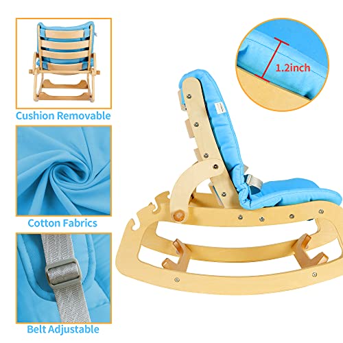 MallBest 3-in-1 Baby Bouncer Adjustable Wooden Rocker Chair Recliner with Removable Cushion and Seat Belt for Infant to Toddler (Blue) | The Storepaperoomates Retail Market - Fast Affordable Shopping