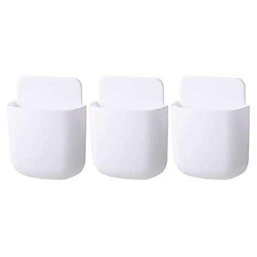 Remote Control Holders 3 Pcs Wall Mount Remote Holder Self Adhesive Remote Case Hole-Free Storage Organizer Adhesive Pen Holder Wall Sticky Cubicle For Home Office School Pencil Phone Charging White