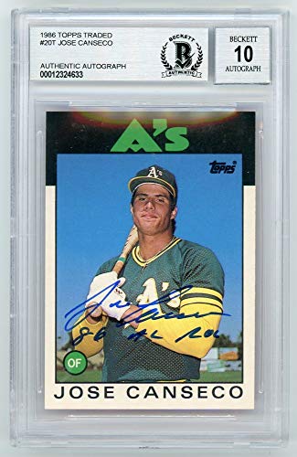 Jose Canseco 86 AL ROY 1986 Topps Traded Autographed Rookie Card #20T – BAS 10