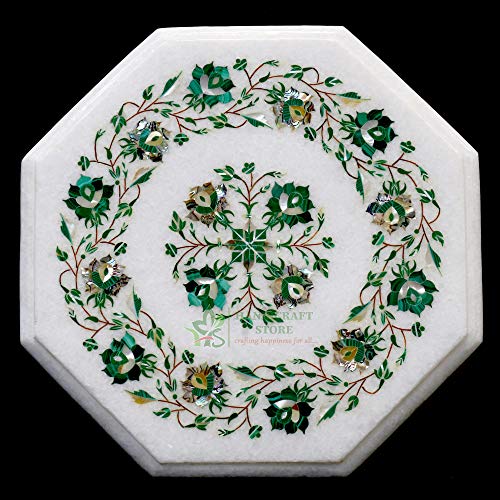 Marble Inlay Table top Inlay with Malachite & ablone Shell Inlaid Bed Side Table Royal Furniture for Home Decor Office Decor