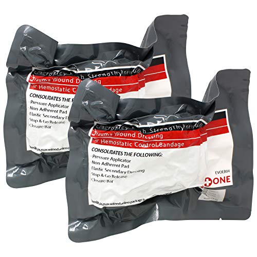 EverOne 4″ Israeli Emergency High Strength Compression Bandage, Trauma Wound Dressing, Hemostatic Control Bandage, 2 Pack
