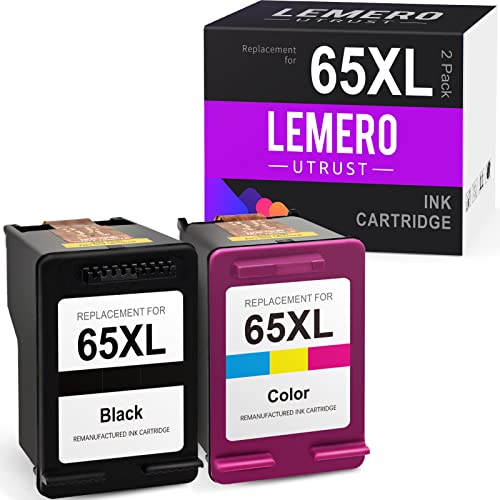 LemeroUtrust Remanufactured Ink Cartridge Replacement for HP 65XL 65 Color Ink Cartridge use with HP Envy 5052 5055 5058 | HP DeskJet 2655 3755 2652 2622 2624 Printer Ink Cartridges (2-Pack)