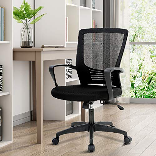 Office Desk Chair Computer Mesh Chairs Ergonomic Chair Height Adjustable Task Chair with Lumbar Support & Armrest, Home Office Rolling Swivel Chair for Adult (Black)