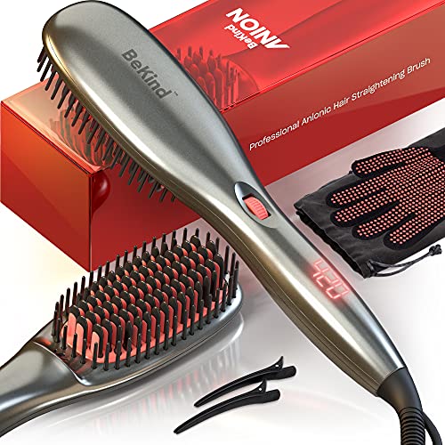 30-IN-1 BeKind Anion Hair Straightener Brush, Built in Upgraded Anion Feature, 15s Fast Heat-up, Multiple Temperature Settings (from 265℉ to 450℉) with Anti-Scald Design, Gifts for Girls Women