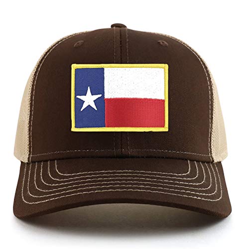 Armycrew Texas State Flag Patch 6 Panel Oversized XXL Two Tone Mesh Back Trucker Cap – Brown Khaki