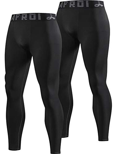 LAFROI Men’s 2-Pack Quick Dry Cool Compression Fit Tights Leggings Waistband-YSK08 Black Size XL