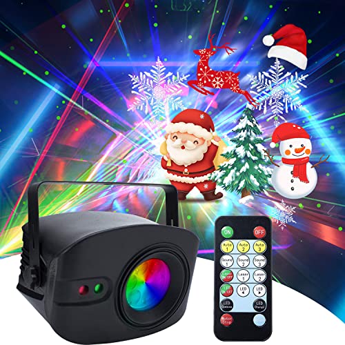 Christmas Projector Light, LED Christmas Light with Snowfall Patterns, Disco DJ Party Stage Projection Light Sound Activated with Remote Control for Decorations Birthday Gift Party KTV Holiday