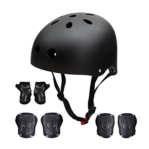 Antart Skateboard Protection Pads Gear Set, Youth/Adults Bike Protective Helmet, Knee Pads, Elbow Pads for Scooter, BMX, Cycling, Rollerblading, M (20.5″-22.4″ Head) / Black