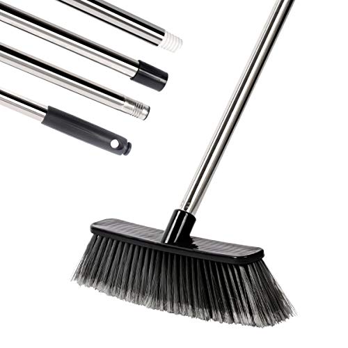 YCUTE Push Broom Brush, Multi-Surface Soft Sweeping Broom with 54” Adjustable Stainless Steel Long Handle for Bathroom, Kitchen, Store, Office, Patio, Garage, Deck, Concrete, Wood, Stone, Tile Floor