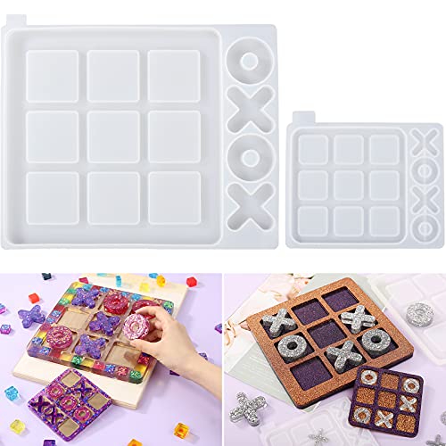 LET’S RESIN Large Tic Tac Toe Resin Mold 2Pcs, Tic Tac Toe Molds for Resin Casting, Large Epoxy Resin Silicone Molds for DIY Tabletop Board Game,Travel Game