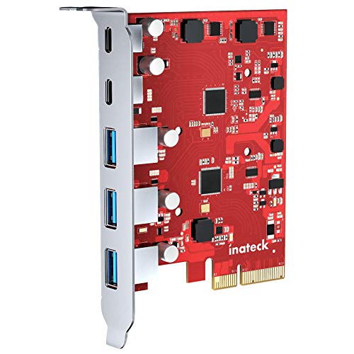 Inateck PCIe to USB 3.2 Gen 2 Card with 20 Gbps Bandwidth, 3 USB Type-A and 2 USB Type-C Ports, RedComets U21