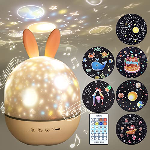 Night Light for Kids,Rotating Starry Night Light Projector with Remote Control,6 Films,USB Rechargeable,Soothe Musics,Bedside Lamp Nursery Light for Baby,Boys,Girls Birthday,Christmas Gift (White)