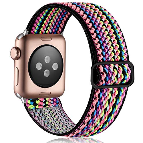 Vcegari Compatible with Apple Watch Band 40mm 38mm 41mm 42mm 44mm 45mm, Breathable Soft Nylon Stretchy Strap for iWatch Series 7 6 5 4 3 2 1, Colorful Stripe