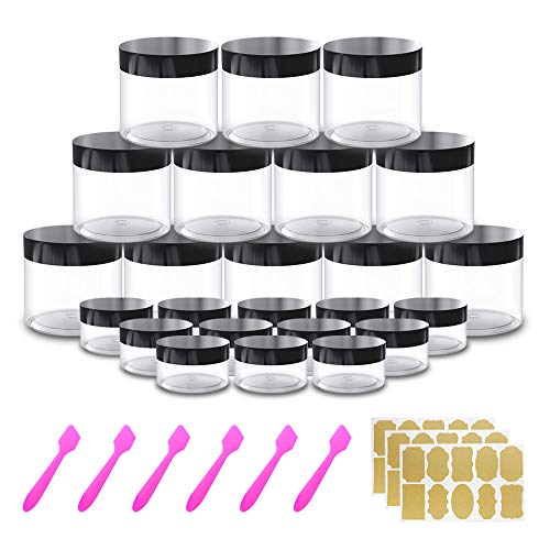 4 oz Small Plastic Containers with Lids 24 Pack Plastic Jars with Lids + 20g/20ml Small Containers with Lids Cosmetic Sample Jar – for Lip Scrub, Body Butters, Cream, Slime, Craft Storage