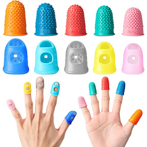 20 Pieces Rubber Finger Tips Guard 5 Sizes Silicone Thimble Finger Pads Grips Assorted Colors Finger Protector Covers for Sorting Task, Embroidery, Paperwork, Cutting, Wax Carving (XS/S/M/L/XL)