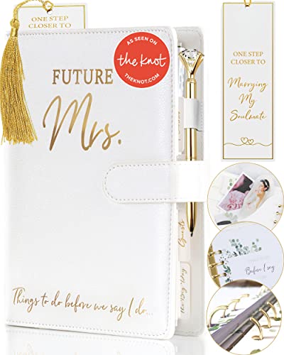 Wedding Planner Book and Organizer for The Bride -Faux Leather, Gold Foil ‘Future Mrs’ Wedding Binder I Includes Pen, Bookmark & Stickers I Engagement Gifts for Women I Wedding Planning Book Checklist