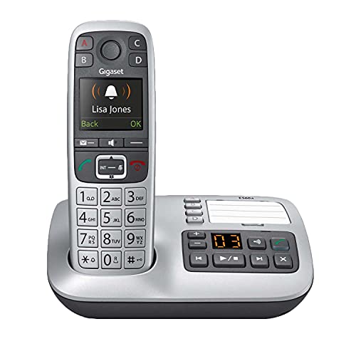Gigaset E560A – Cordless Phone for Seniors with Answering Machine and SOS Key, Brilliant Sound Quality and Volume Amplification – Made in Germany (Platinum, Pack of 1)