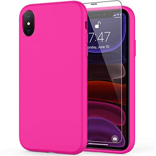 DEENAKIN iPhone Xs Max Case with Screen Protector,Soft Flexible Silicone Gel Rubber Bumper Cover,Slim Fit Shockproof Protective Phone Case for iPhone Xs Max Hot Pink
